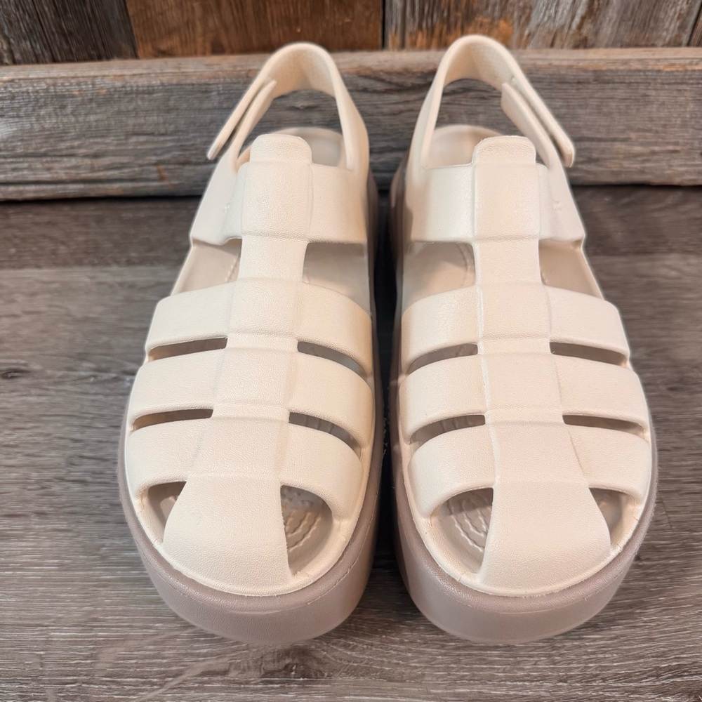 Crocs Stomp Fisherman Sandals Almond Tint Chunky Platform Women’s 7 - Picture 3 of 7